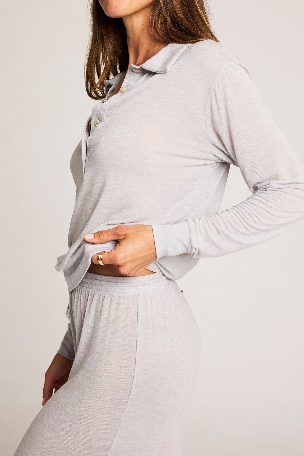 Fino Featherweight Cashmere Polo in Heather Grey