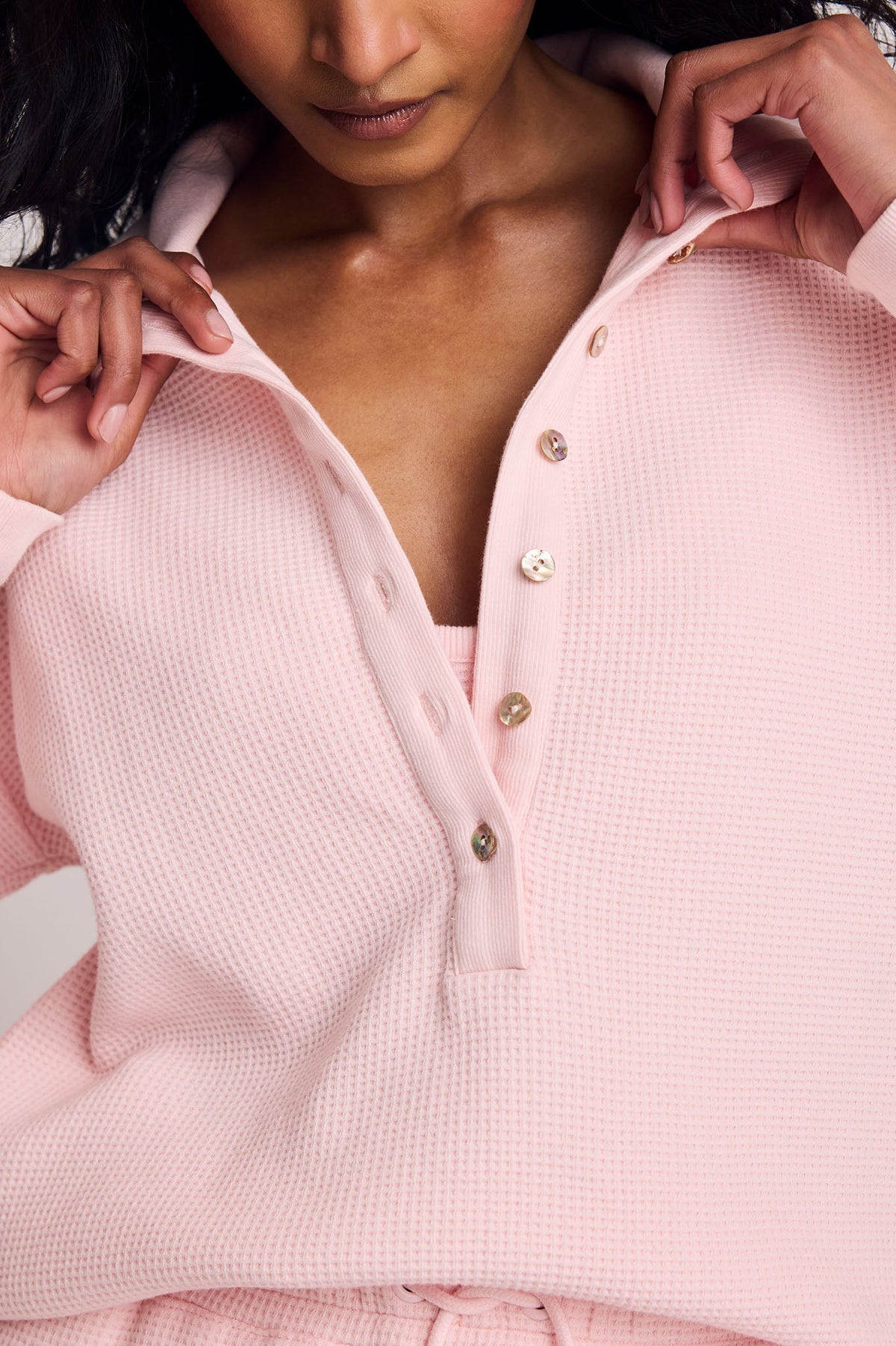 Waffle Knit Pullover in Shell