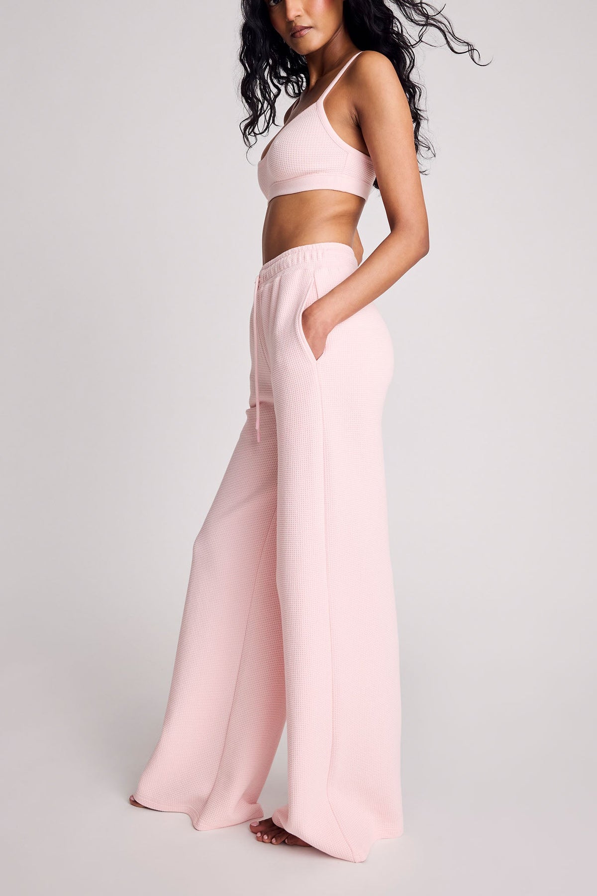 Waffle Knit Track Pant in Shell